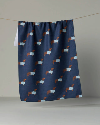 Coastal Dachshund Tea Towel: Navy