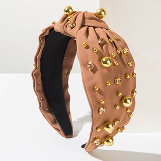 Stylish Minimalist Pearl Headband with Rhinestones: Beige