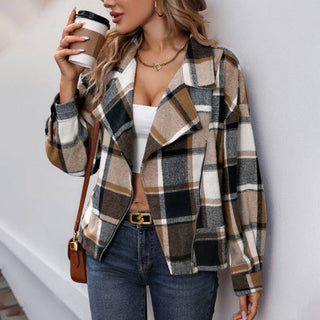 Vintage-Style Plaid Cardigan for Women: Khaki / XL (US 12–14)