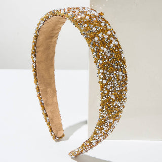 Luxury Pearl Beaded Hairband Colorful Rhinestone Headband: Pink