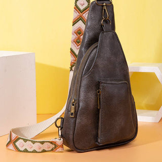 Vintage Style Crossbody Bag with Wide Shoulder Straps: PG755 Pink