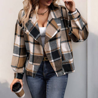 Vintage-Style Plaid Cardigan for Women: Khaki / XL (US 12–14)