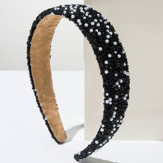 Luxury Pearl Beaded Hairband Colorful Rhinestone Headband: Pink