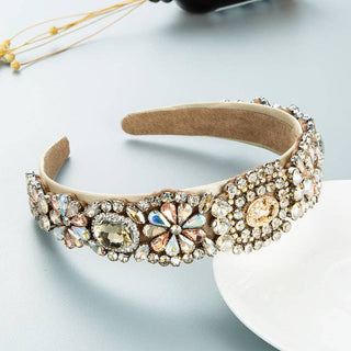Baroque Style Rhinestone Headband Trendy Hair Accessories: Light Beige