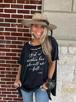 "God is within Her" Distressed Shirt: Lxl