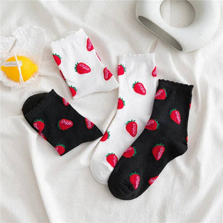 Cotton Laciness Fruit Socks for Women Preppy Style Street Fashion Soxs Female EU 36-40 Autumn and Winter Mid-Tube Sock: White