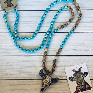 Steer Head Necklace #2: Turk/Ivory