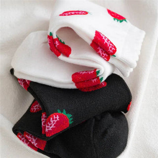 Cotton Laciness Fruit Socks for Women Preppy Style Street Fashion Soxs Female EU 36-40 Autumn and Winter Mid-Tube Sock: White