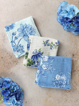 Tea Towel April Cornell Washed Blue Floral Patchwork Tea Towel Bundle of 3