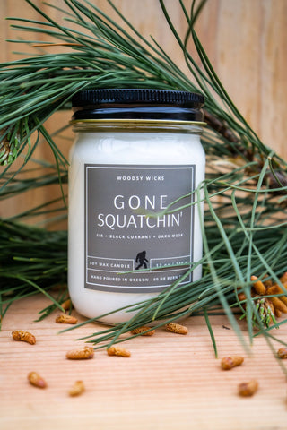 Bigfoot Gone Squatchin' Candle - Soy Wax - Sasquatch: 12oz / Wood Wick