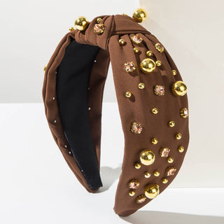 Stylish Minimalist Pearl Headband with Rhinestones: Beige