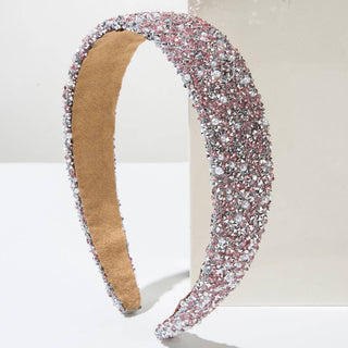 Luxury Pearl Beaded Hairband Colorful Rhinestone Headband: Pink