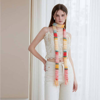 Stylish Wool Blend Fringe Scarf for Women: Rainbow Gray