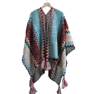 Ethnic Style Warm Shawl Cape for Women: Orange Pink / 140