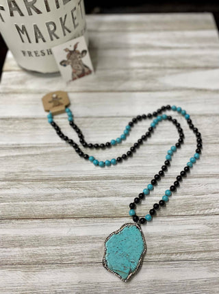 Turquoise Flat Stone Necklace: BROWN