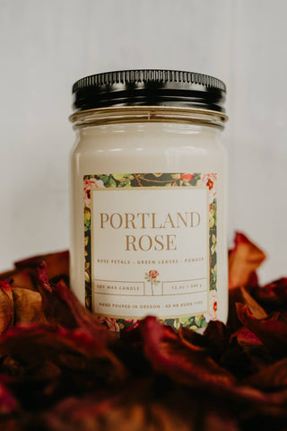 Portland Rose Candle 12oz Nontoxic Portland Oregon Wood Wick