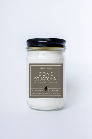 Bigfoot Gone Squatchin' Candle - Soy Wax - Sasquatch: 12oz / Wood Wick