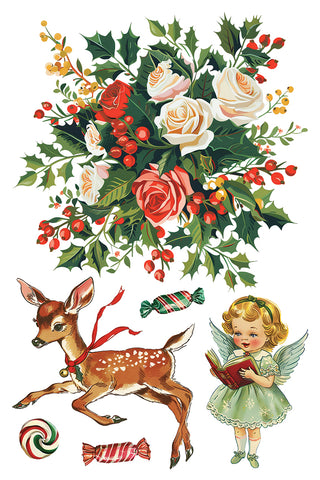 IOD Kitschy Christmas Rub On Decal Transfer for Furniture Decor IOD Transfer for DIY Furniture Makeovers & Unique Home Decor Project