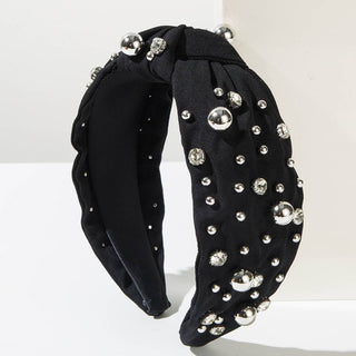Stylish Minimalist Pearl Headband with Rhinestones: Beige
