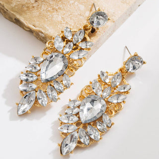 Retro Waterdrop Earrings with Rhinestone Accents: White