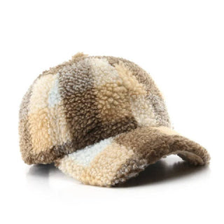 Baseball Cap Woman Lamb Wool Plaid Hats Winter Autumn Snapback Thickwarm Caps Female Casual Sun Visor Trucker Hats: Brown / Adjustable