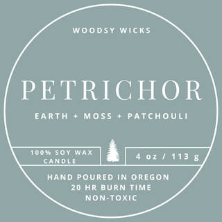 Petrichor Candle PNW - 100% Soy Wax - Wood Wick - 4oz