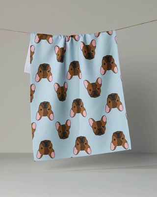 Frenchie Faces Tea Towel: Sky