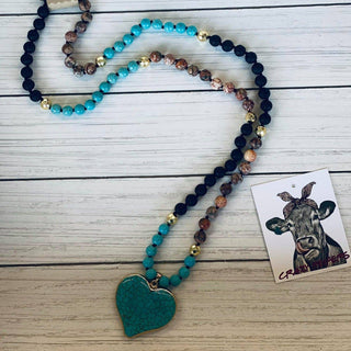 Heart Stone Necklace Multi Beads: Turquoise