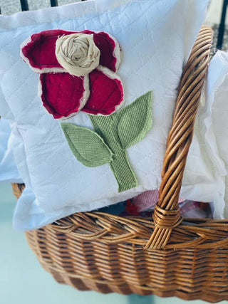 Pillow Vintage boho cushion Flower Upcycled Quilt Pillow Handcrafted Home Decor