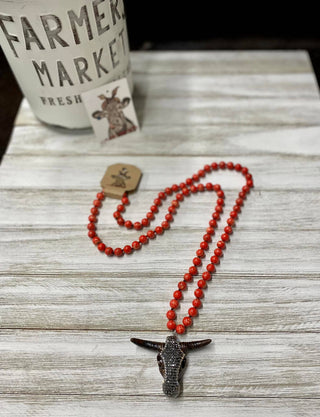 Steer Head Necklace #2: Turk/Ivory