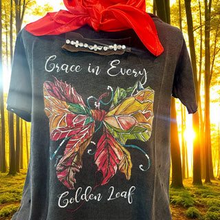 Grace in Every Golden Leaf Tattered Shirt : Lxl