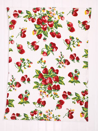Strawberry Basket Tea Towel, hand towel, dish clothes, April Cornell Tea Towel Strawberry Basket Print set of 2 cotton kitchen towels
