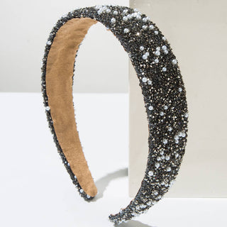 Luxury Pearl Beaded Hairband Colorful Rhinestone Headband: Pink