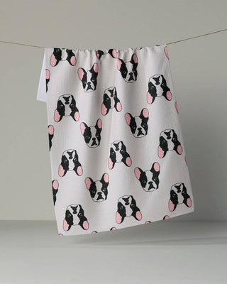 Frenchie Faces Tea Towel: Sky