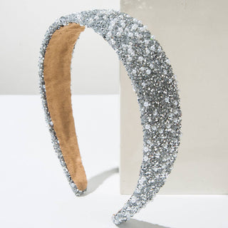Luxury Pearl Beaded Hairband Colorful Rhinestone Headband: Pink