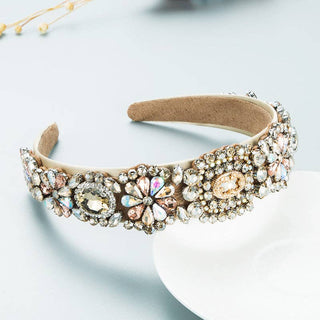 Baroque Style Rhinestone Headband Trendy Hair Accessories: Light Beige
