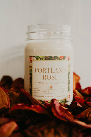 Portland Rose Candle 12oz Nontoxic Portland Oregon Wood Wick