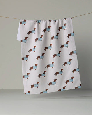 Coastal Dachshund Tea Towel: Navy