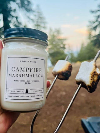 Campfire Marshmallow Candle - 100% Soy Wax - Nontoxic: 12oz / Wood Wick