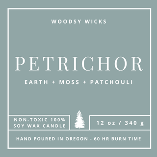 Petrichor Candle - 100% Soy Wax - Rain candle - Outdoor: 12oz / Wood Wick