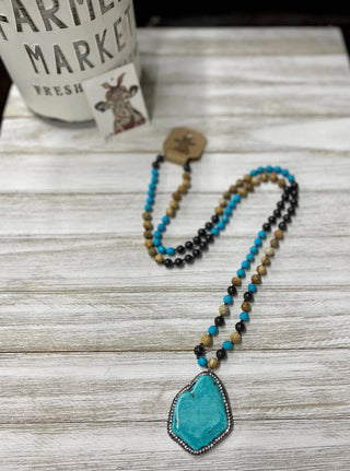 Turquoise Flat Stone Necklace: BROWN