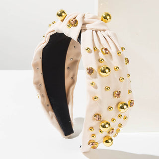 Stylish Minimalist Pearl Headband with Rhinestones: Beige