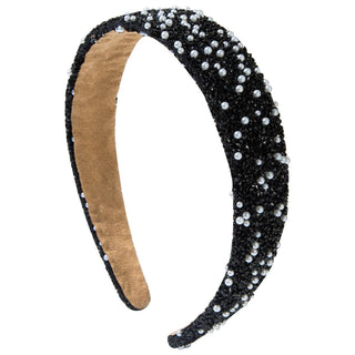 Luxury Pearl Beaded Hairband Colorful Rhinestone Headband: Pink