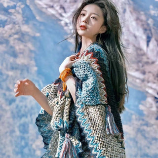 Ethnic Style Warm Shawl Cape for Women: Orange Pink / 140