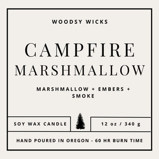 Campfire Marshmallow Candle - 100% Soy Wax - Nontoxic: 12oz / Wood Wick