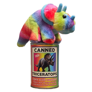 Trixie the Canned Rainbow Triceratops Dinosaur Plush w/Jokes: Pop Top Lid