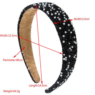 Luxury Pearl Beaded Hairband Colorful Rhinestone Headband: Pink