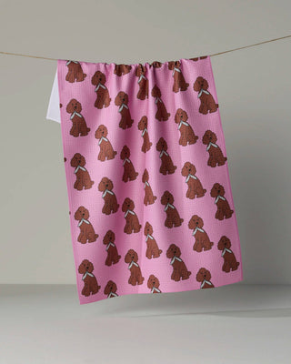Poodle Parade Tea Towel: Brown