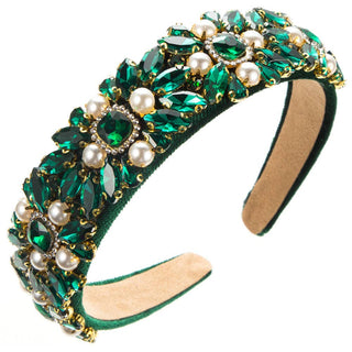 Vintage Baroque Velvet Headband with Pearl and Rhinestone Accents: White