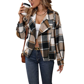 Vintage-Style Plaid Cardigan for Women: Khaki / XL (US 12–14)